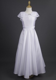 White Satin Communion Dress with Lace Cape - Chloe by Millie Grace